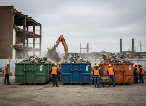 Multiple 605 Roll-Off dumpsters on-site for a major commercial construction project in Sioux Falls.