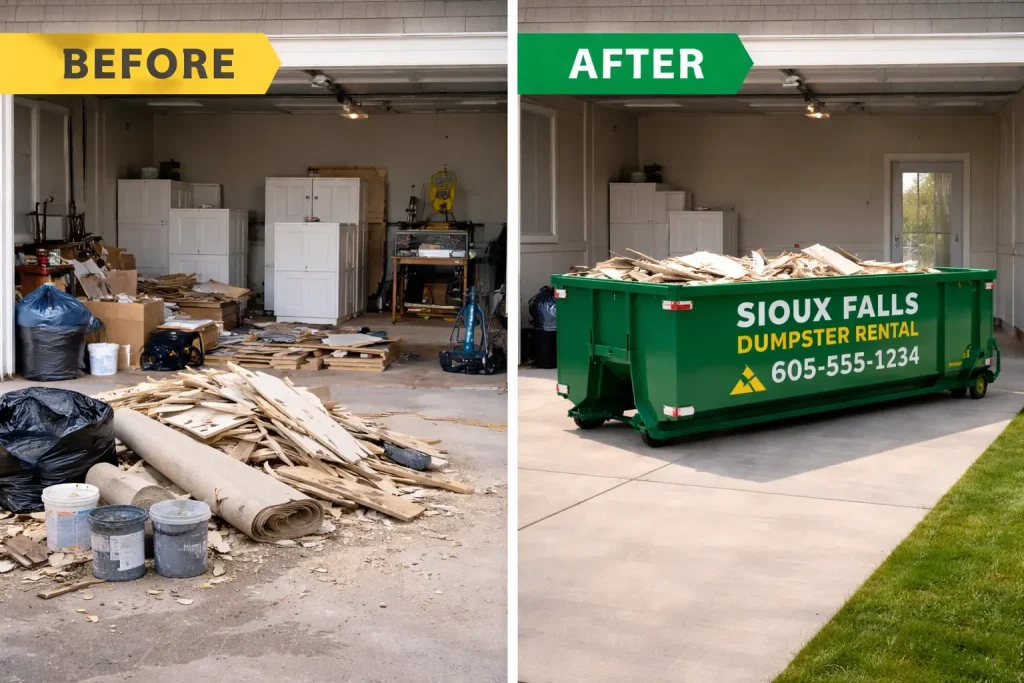 before after dumpster rental cleanup sioux falls 605 roll off